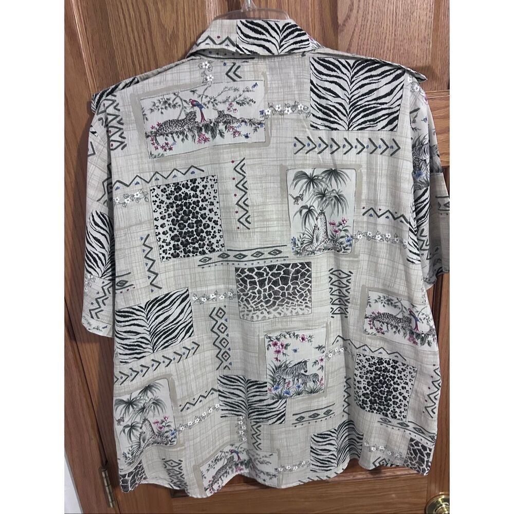 Tapestry VTG Safari Animal Print Women’s Short Sleeve Button Down Top Size 14/16 - Picture 8 of 11